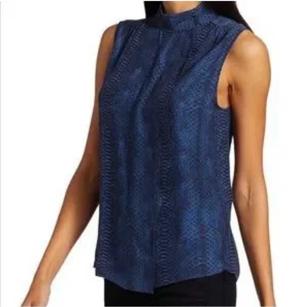 FRAME Cravat collared sleeveless 100%silk snakeskin blouse Med